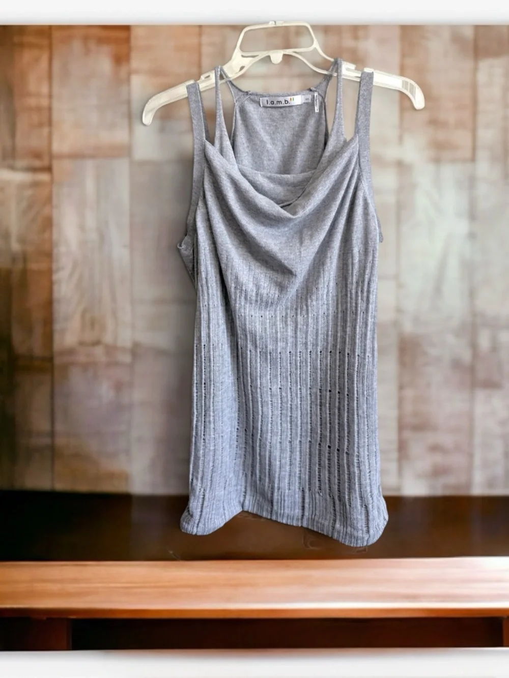 L.A.M.B Gray “Double” Sleeveless Cotton/Cashmere Top in Large - Picture 1 of 11